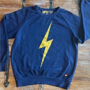Aviator Nation Unisex Navy Sweatshirt with Gold Lightning Bolt